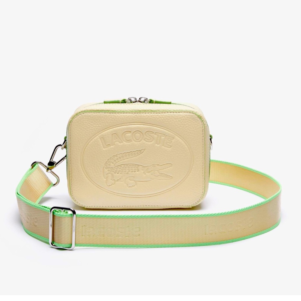 NWT Lacoste CROCO CREW DETACHABLE SHOULDER STRAP GRAINED LEATHER BAG